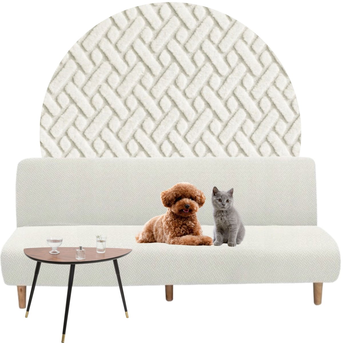 Pokrowiec Na Wersalkę Sofę Elastyczny Żakard Jodełka Premium 190-210 Cm Kremowy