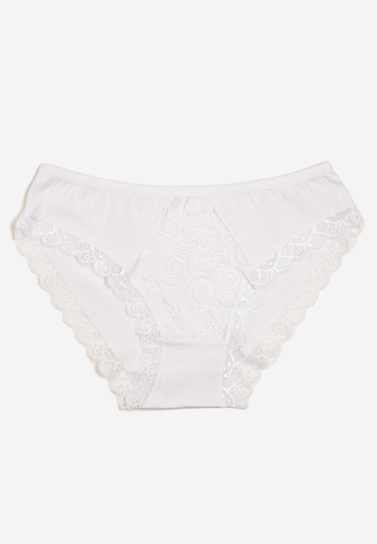 Białe Majtki Typu Figi z Bawełny Ozdobione Koronką Blikaria