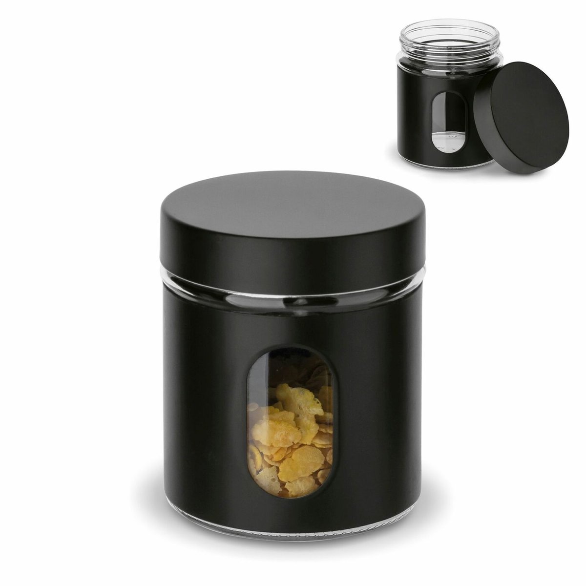 Czarny metalowy POJEMNIK KUCHENNY NA PŁATKI śniadaniowe i produkty sypkie 0,65 l