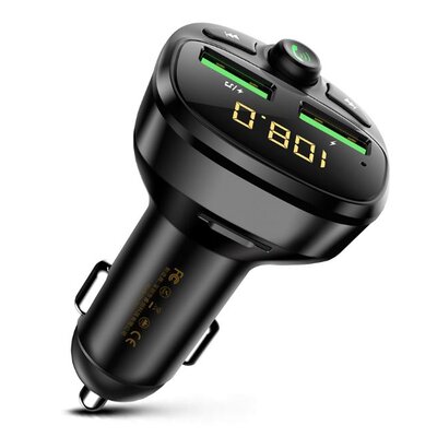 WEKOME WP-C26 - Transmiter FM Bluetooth / MicroSD / 2x USB-A + ładowarka samochodowa 17W (Czarny)