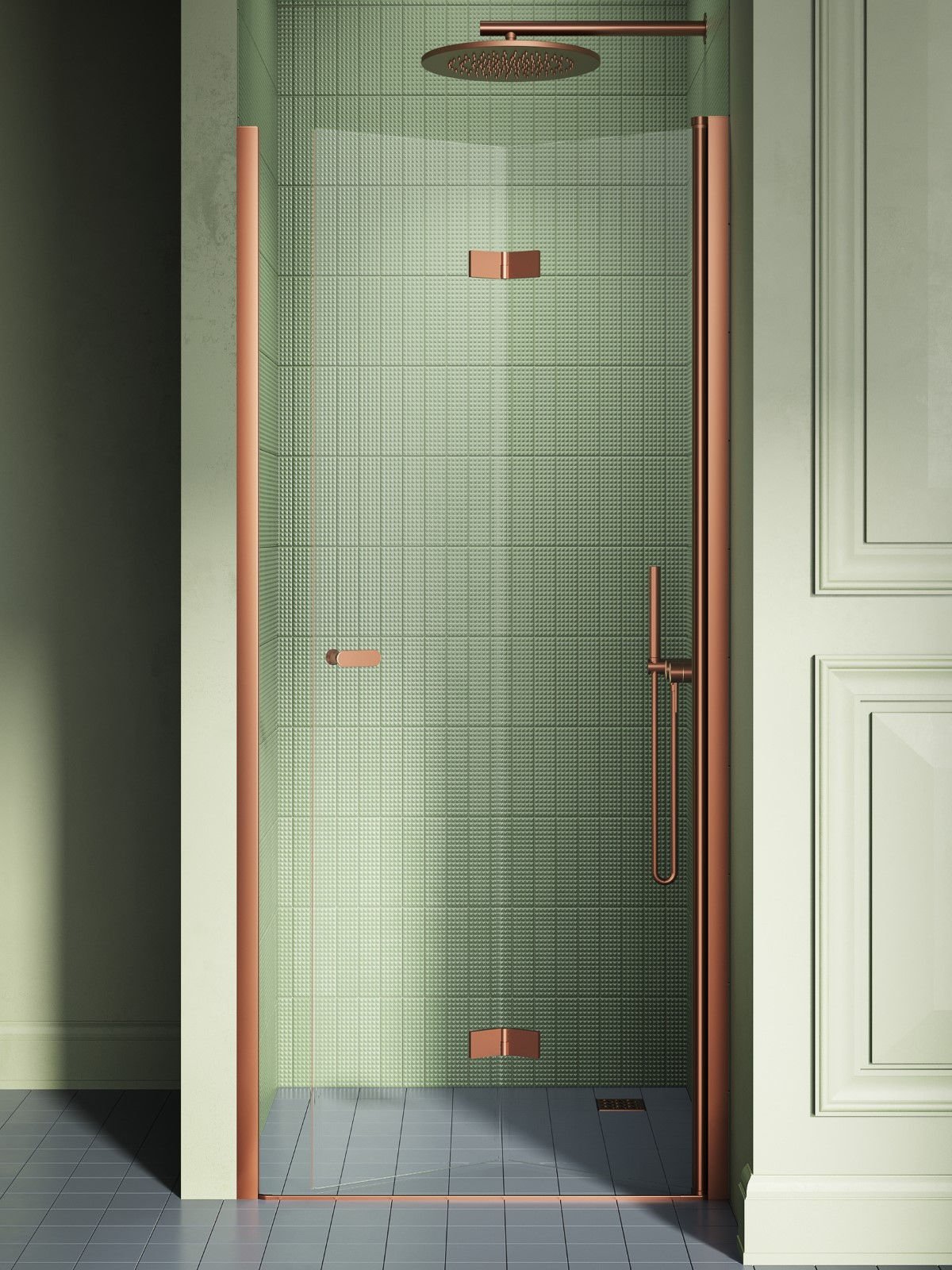 Drzwi prysznicowe New Trendy New Soleo 120x195 wnękowe miedź lewe D-0507A