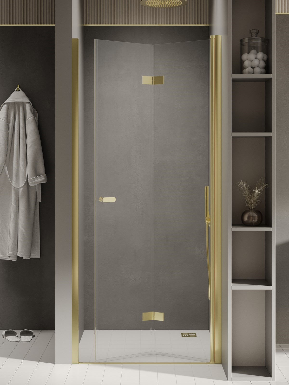 Drzwi prysznicowe New Trendy New Soleo 100x195 wnękowe złote prawe D-0467A