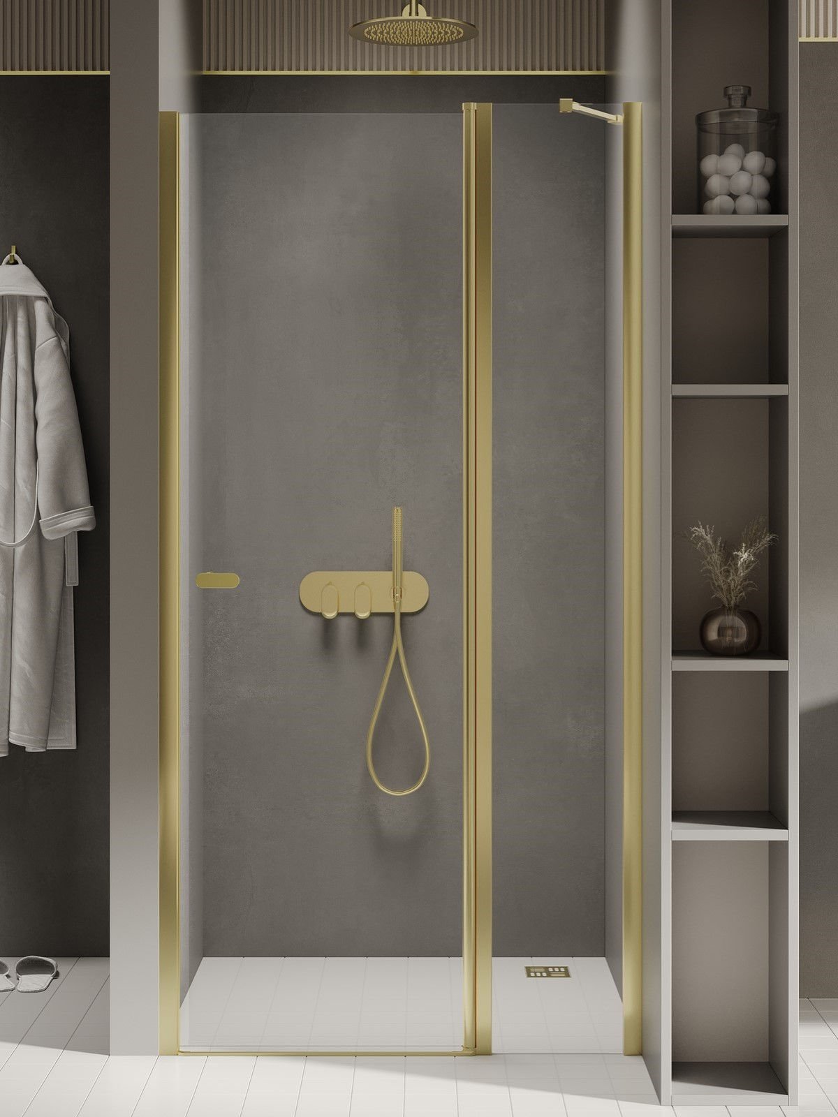 Drzwi prysznicowe New Trendy New Soleo 90x195 wnękowe złote uniwersalne D-0482A