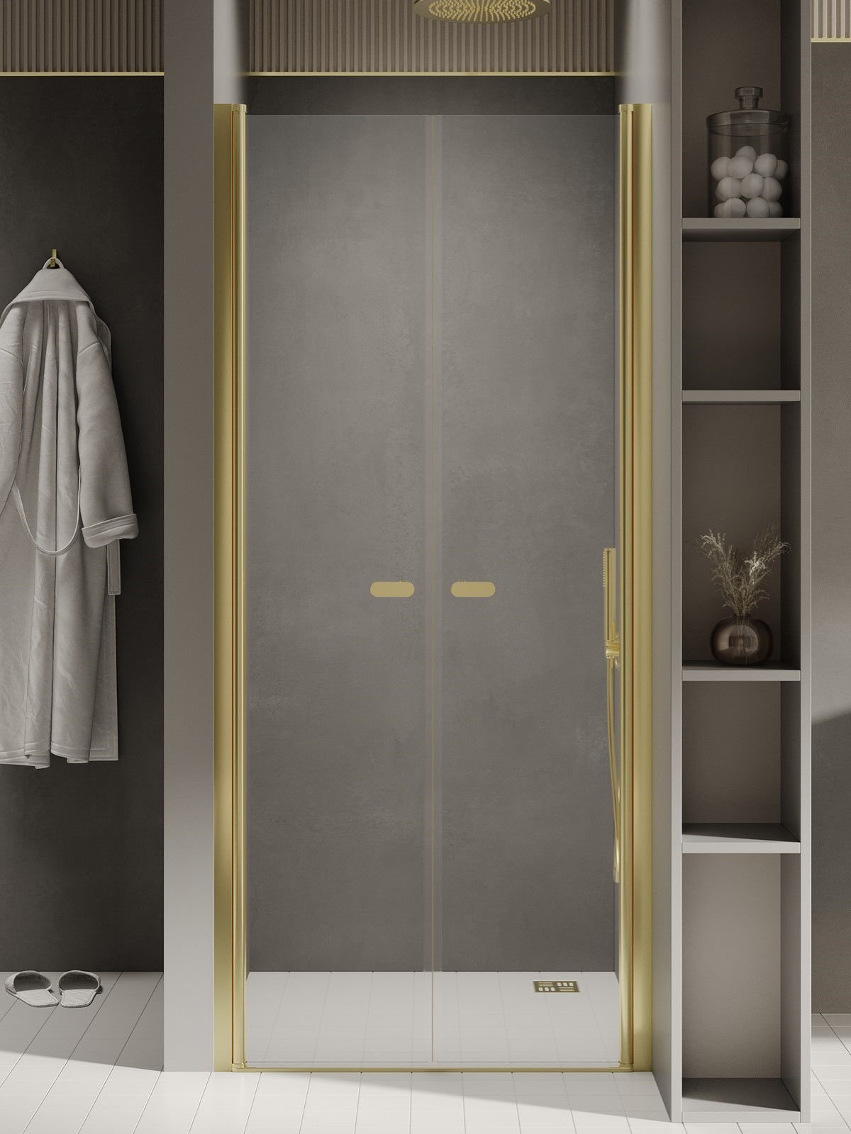 Drzwi prysznicowe New Trendy New Soleo 90x195 wnękowe złote uniwersalne D-0456A