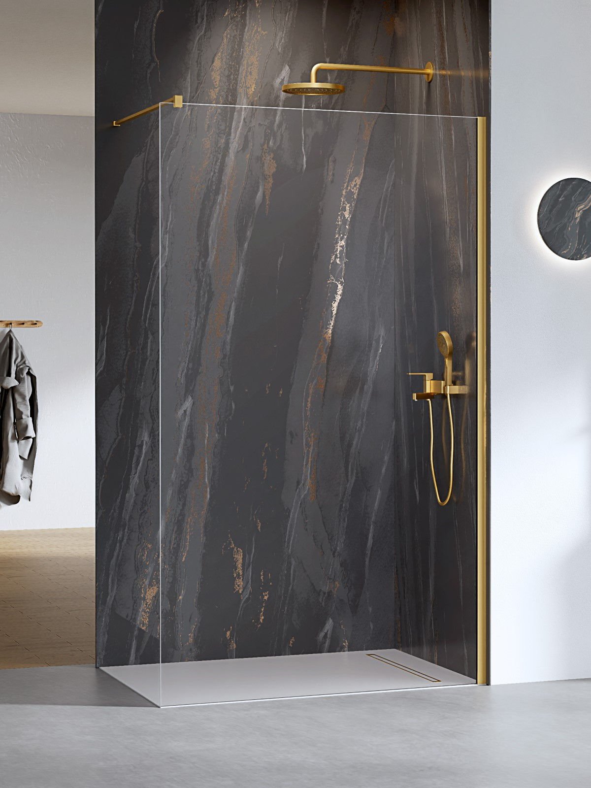 Kabina prysznicowa New Trendy Nesta 80x200 walk-in złota uniwersalna K-1739