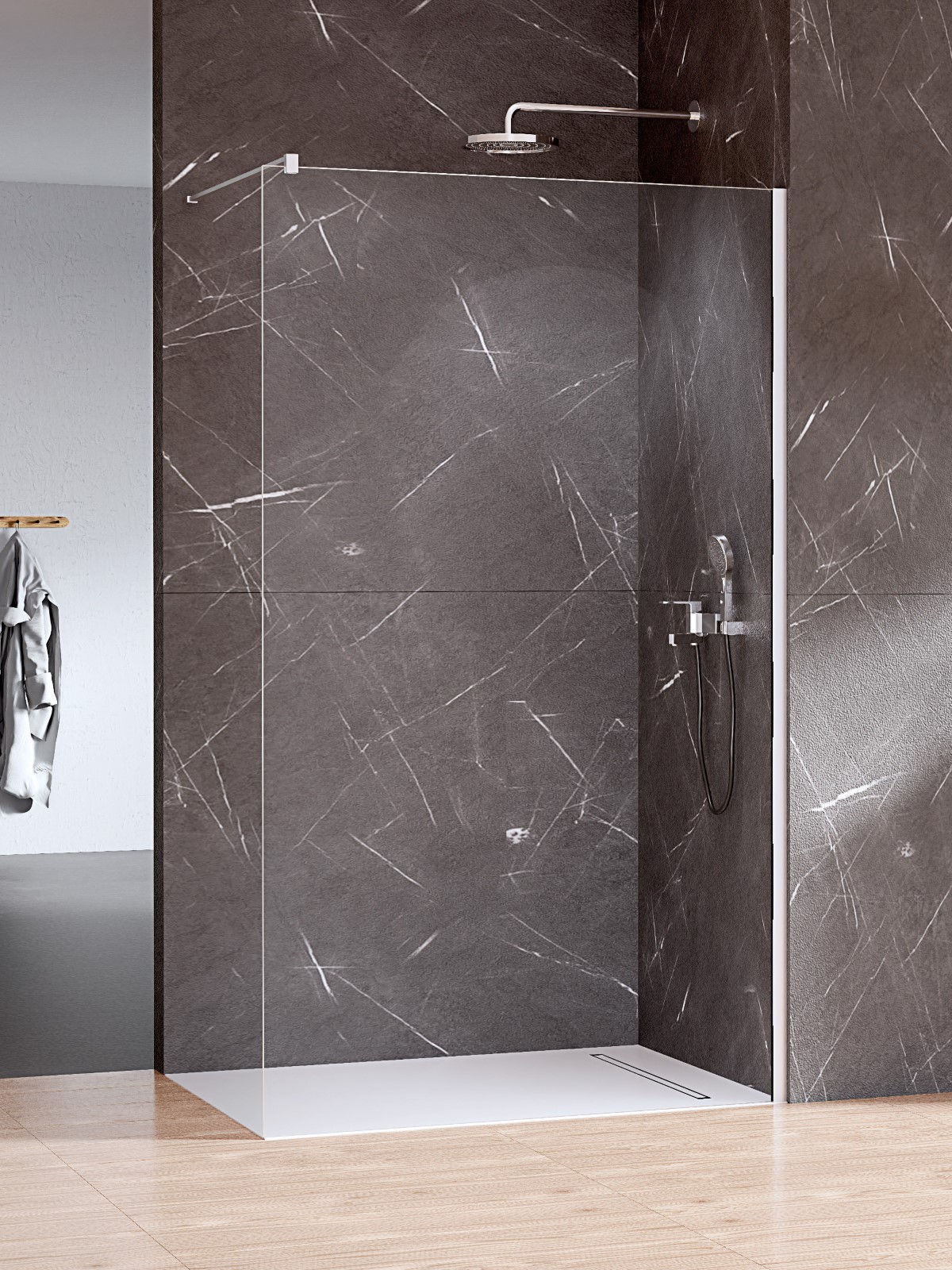 Kabina prysznicowa New Trendy Nesta 80x200 walk-in chrom uniwersalna K-1715