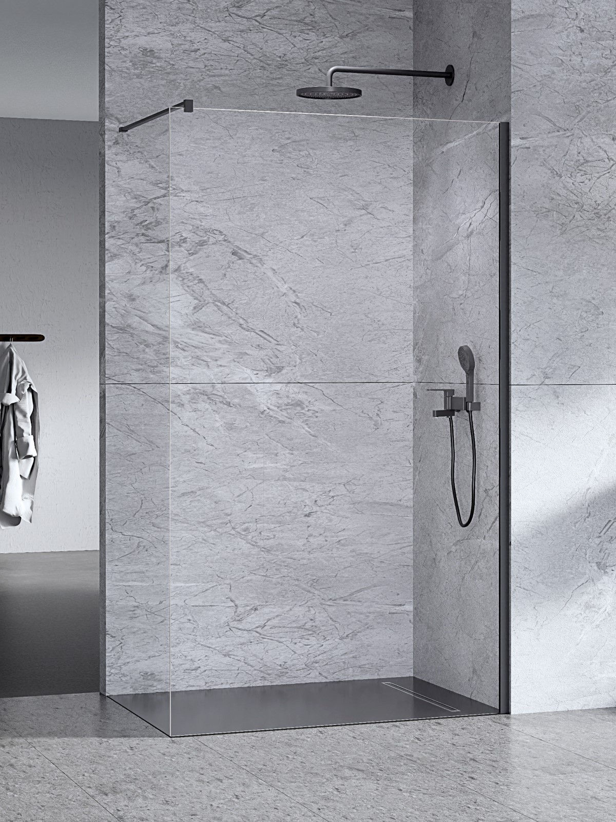 Kabina prysznicowa New Trendy Nesta 90x200 walk-in czarna uniwersalna K-1724