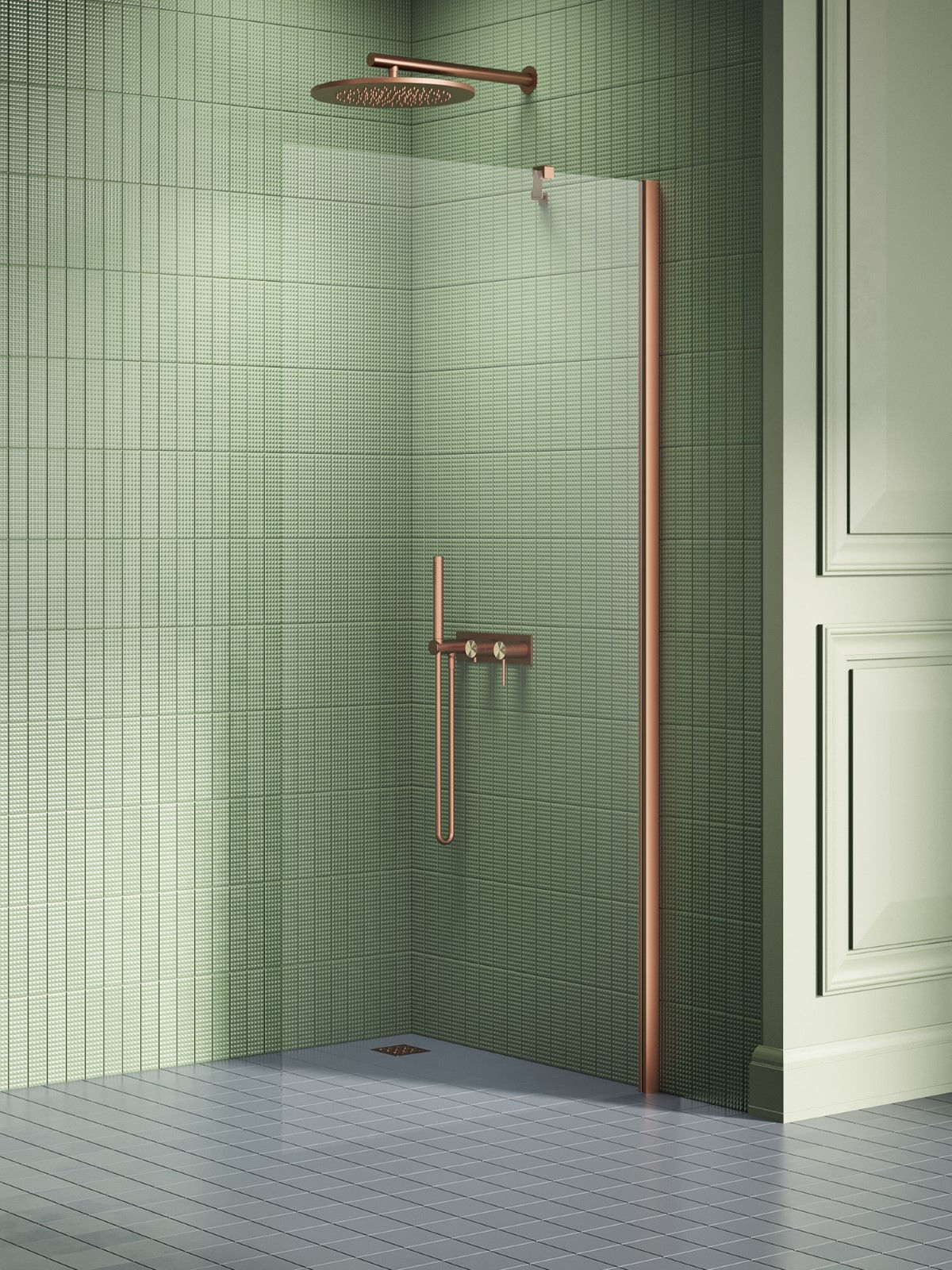Kabina prysznicowa New Trendy New Soleo 100x195 walk-in miedź uniwersalna K-2104-WP