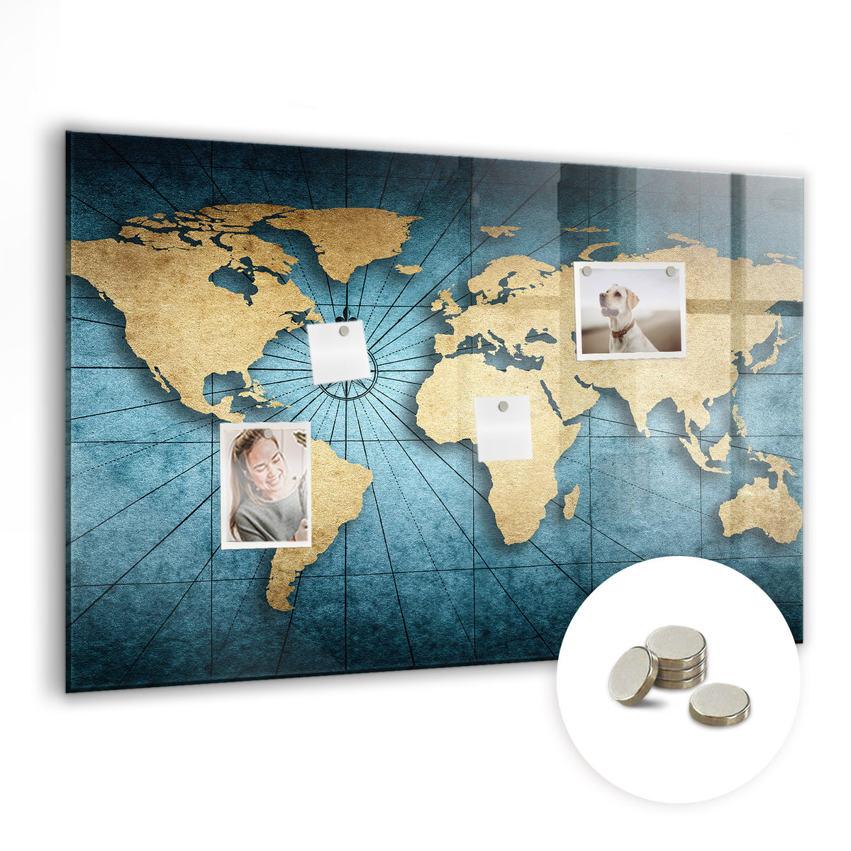 Tablica Magnetyczna do Biura - Mapa świata 3D - 90x60 cm
