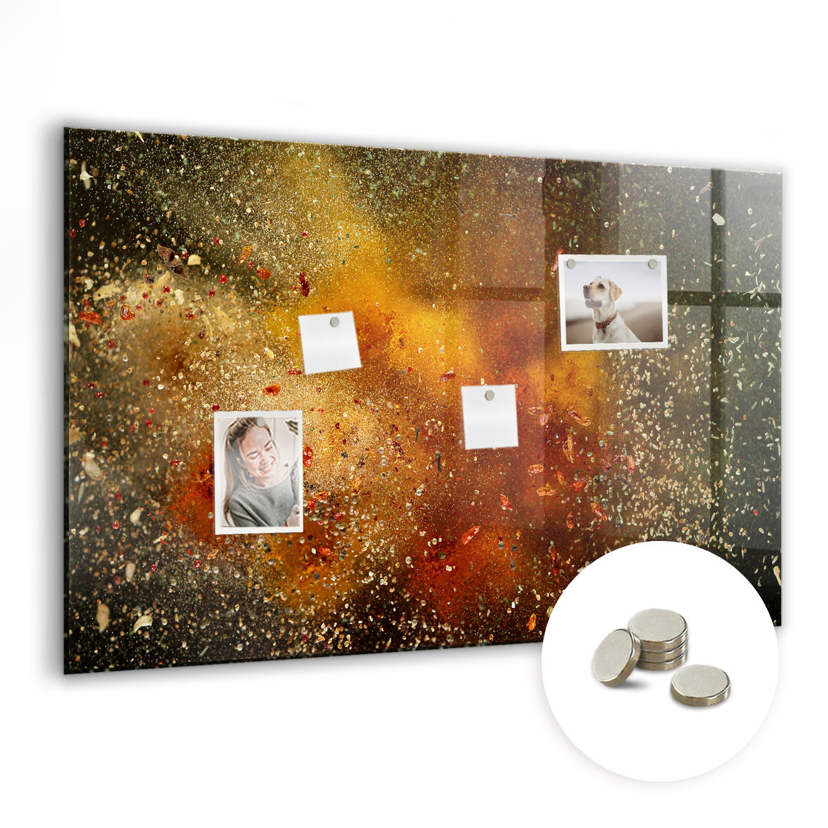 Bezramowa Tablica Magnetyczna ze Szkła - Abstrakcja z przypraw - 90x60 cm