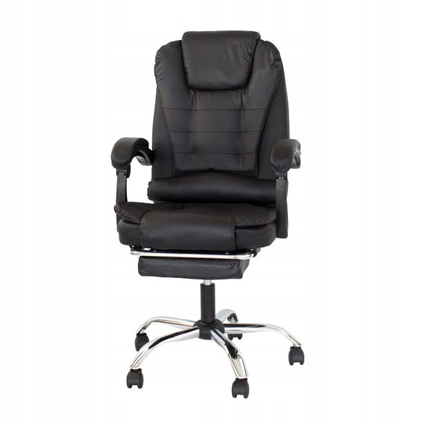 Fotel biurowy z masażem, krzesło biurowe z podnóżkiem LP200B, czarny