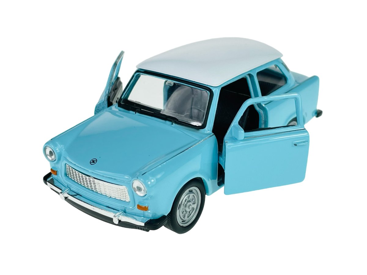 WELLY TRABANT 601 NIEBIESKI Z BIAŁYM DACHEM 1:34 SAMOCHÓD NOWY METALOWY MODEL