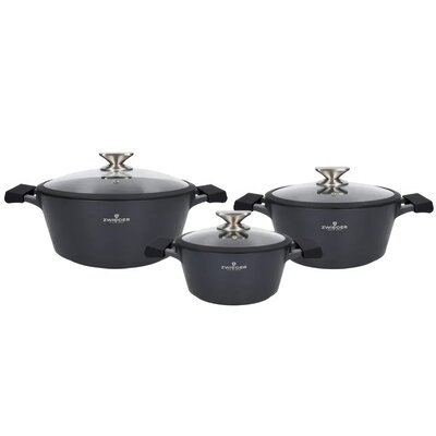 Lumarko Komplet 6 Elemnetowy Garnków 20cm-2l/24cm-3,5l/28-5,5l Zwieger Black Stone 