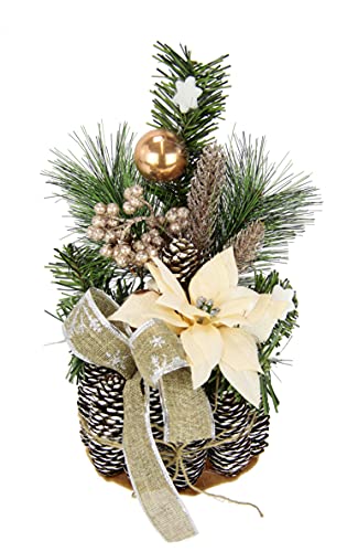 Sztuczna poinsetia z jodłą i dodatkiem, gwiazda, gałązki, jagody, kule, sztuczny śnieg, kokarda w doniczce z szyszki, sztuczny kwiat jedwabny, roślina sztuczna, dekoracja bożonarodzeniowa