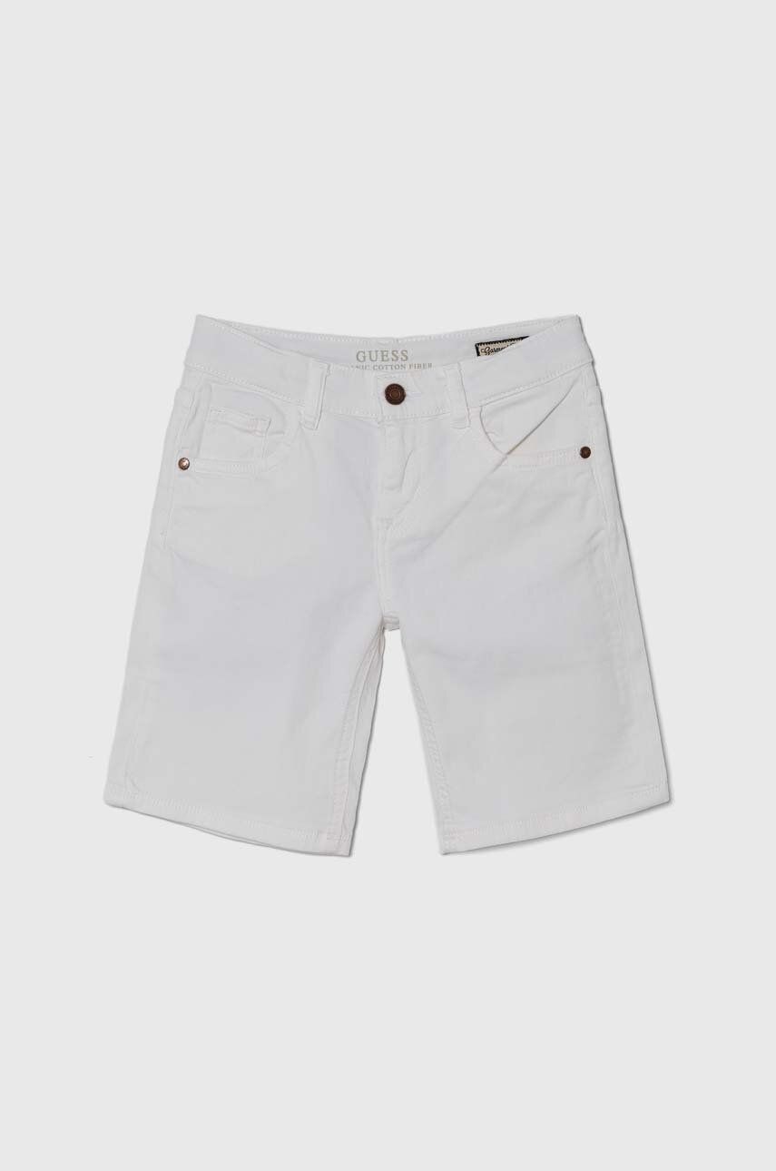 Guess szorty jeansowe dziecięce kolor biały regulowana talia