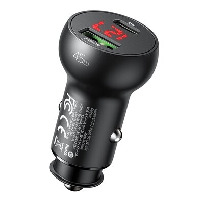 Ładowarka samochodowa Mcdodo CC-7030, USB + USB-C, z wyświetlaczem, 45W (czarna)
