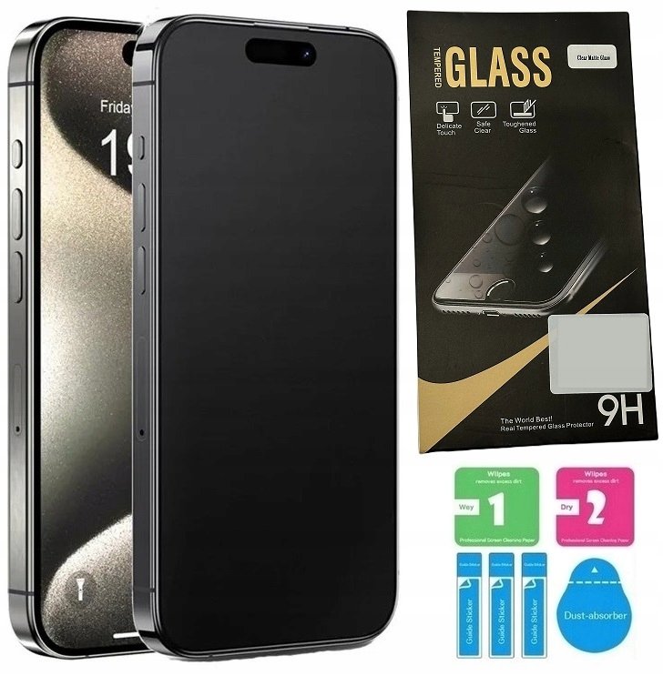 SZKŁO HARTOWANE MATOWE do iPhone 15 ZESTAW ANTYREFLEKSYJNE