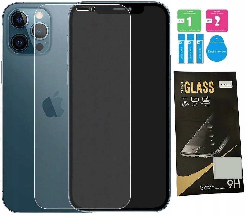SZKŁO HARTOWANE MATOWE do iPhone 12 / 12 PRO ZESTAW ANTYREFLEKSYJNE