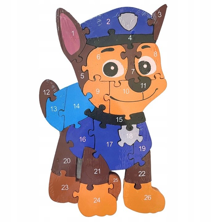 Puzzle Drewniane Edukacyjne Psi Patrol Chase Układanka Puzzle  Literki 2W1