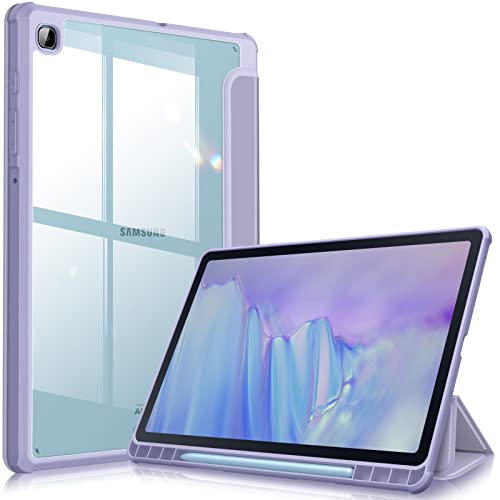 Fintie Hybrydowe etui do Samsung Galaxy Tab S6 Lite 10.4 2022/2020 SM-P610/P613/P615/P619 - odporna na uderzenia osłona z przezroczystą twardą obudową i uchwytem na długopis, pastelowy fiolet
