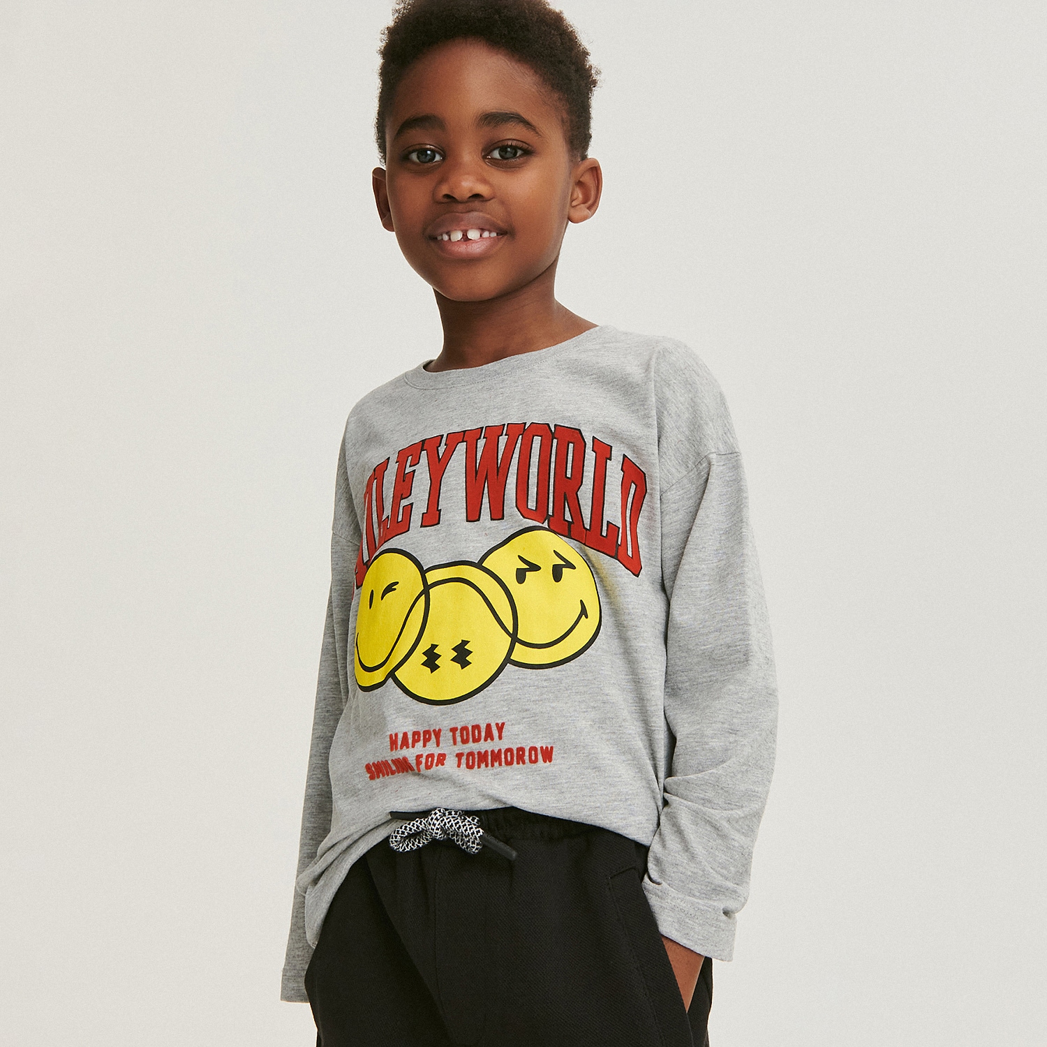 Reserved - Longsleeve oversize SmileyWorld® - Jasny szary