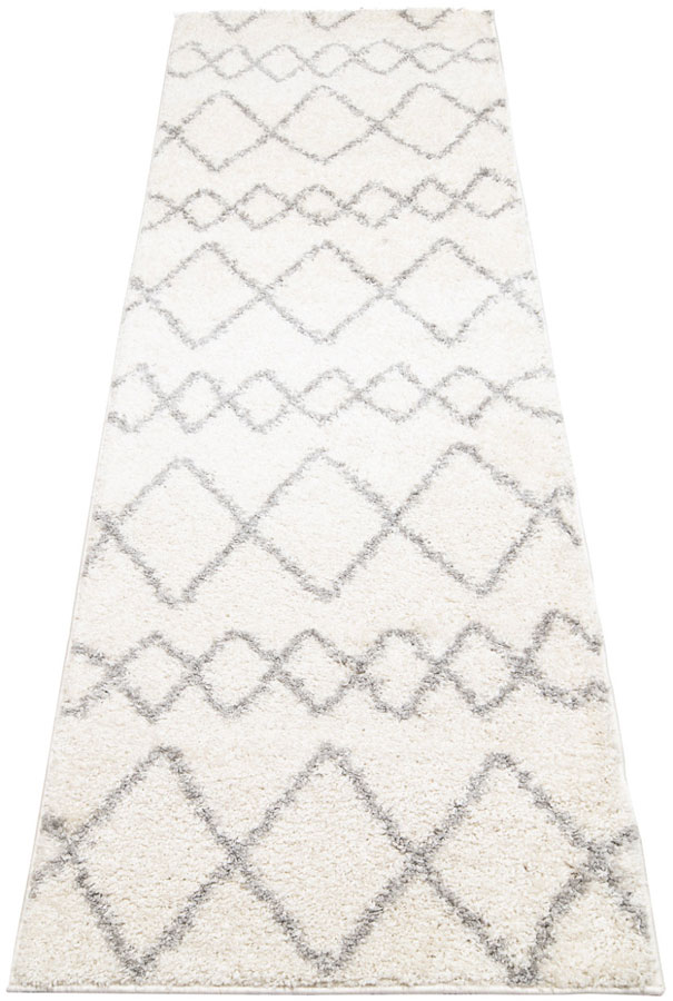 Kremowy chodnik dywanowy shaggy we wzorki K7-A90