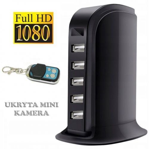 Ładowarka USB HUB - Ukryta Mikro Kamera FHD, Nagrywająca Obraz/Dźwięk + Detekcja Ruchu + Pilot.