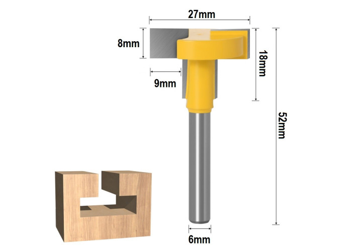 Frez Typ T rowkujący do strugania drewna 27x8mm chwyt 6mm / 2 ostrza
