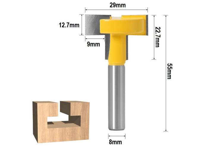 Frez Typ T rowkujący do strugania drewna 29x9,52mm chwyt 8mm / 2 ostrza