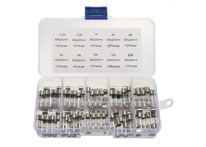 Zestaw 100 szybkich Bezpieczników Szklanych 5x20mm - od 0.2A do 20A