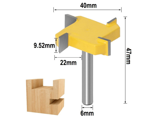 Frez Typ T rowkujący do strugania drewna 40x9,52mm chwyt 6mm / 4 ostrza