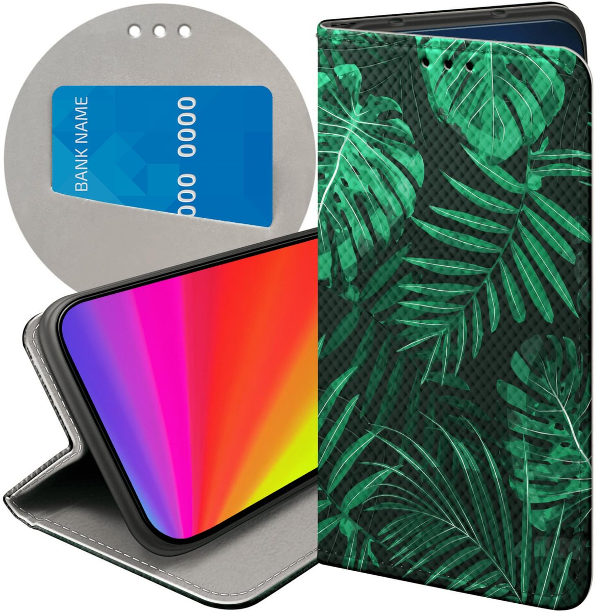 ETUI Z KLAPKĄ DO XIAOMI REDMI 9C WZORY LIŚCIE LIŚCIASTE NATURA FUTERAŁ CASE