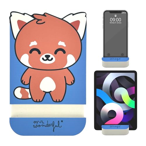 Wondee Uchwyt na telefon komórkowy na stół i iPad/tablet z wesołym wzorem Mr Wonderful czerwona panda – funkcjonalny i oryginalny stojak na telefon, stojak na tablety/iPada, pomysł na prezent do