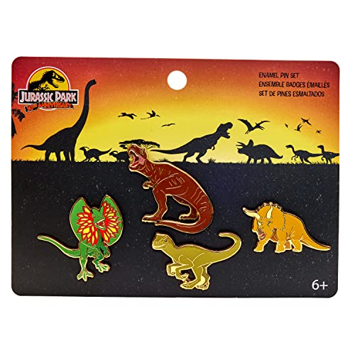 Loungefly - Juarassic Park zestaw emaliowanych przypinek - Jurassic Park emaliowane przypinki - wyłącznie w serwisie Amazon - urocza kolekcjonerska nowość broszka - do plecaków i toreb - pomysł na