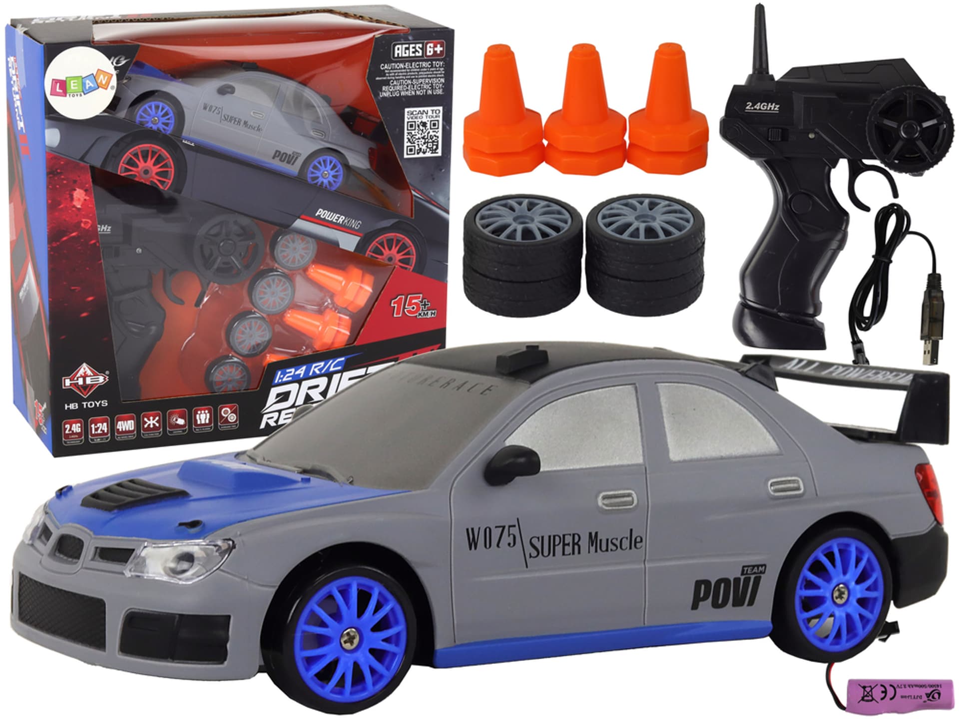 ﻿Autko Sportowe Zdalnie Sterowane R/C 1:24 Szare Wymienne Koła