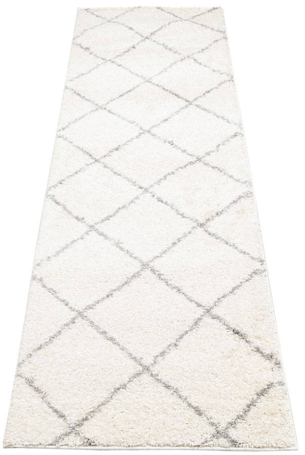 Kremowo-szary chodnik włochacz w kratkę R9-P58