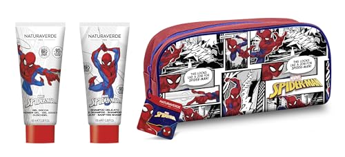 Naturaverde | Dzieci - zestaw Spiderman 2023, pudełko upominkowe z łagodnym szamponem 100 ml, żel pod prysznic 100 ml i Beauty Case, Made in Italy, Różowy, Uroda zestaw upominkowy