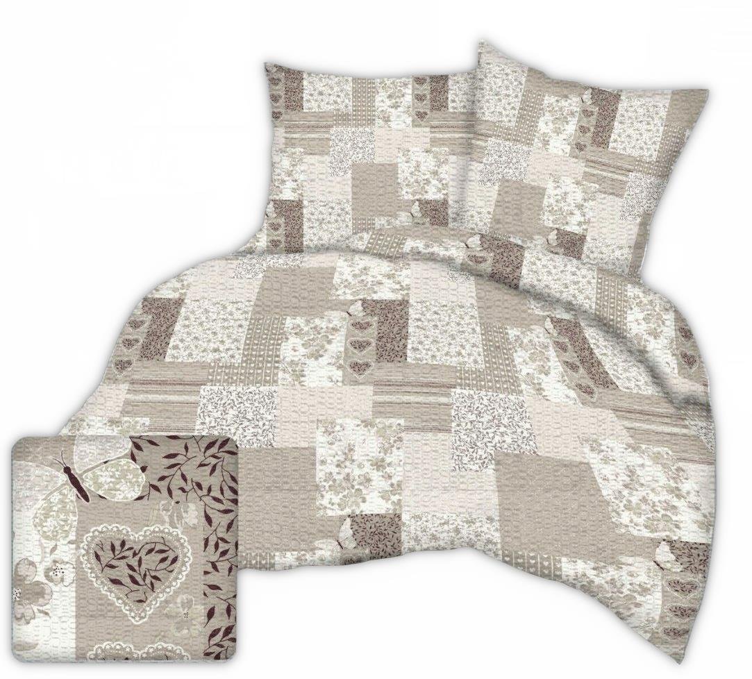 Pościel z kory 180x200 beżowa patchwork serca motyle kwiaty