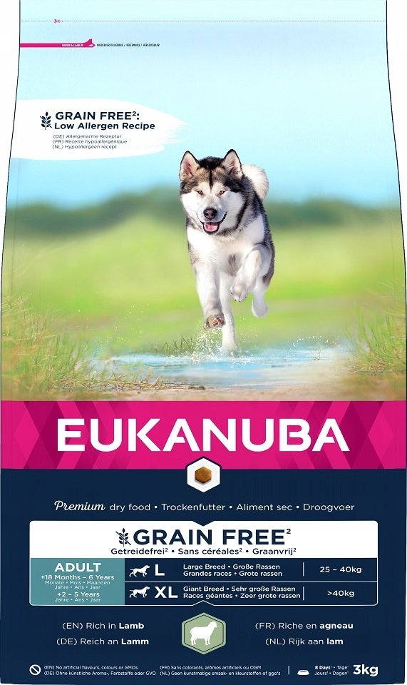 Eukanuba Grain Free Adult Large Breed, jagnięcina - 3 kg