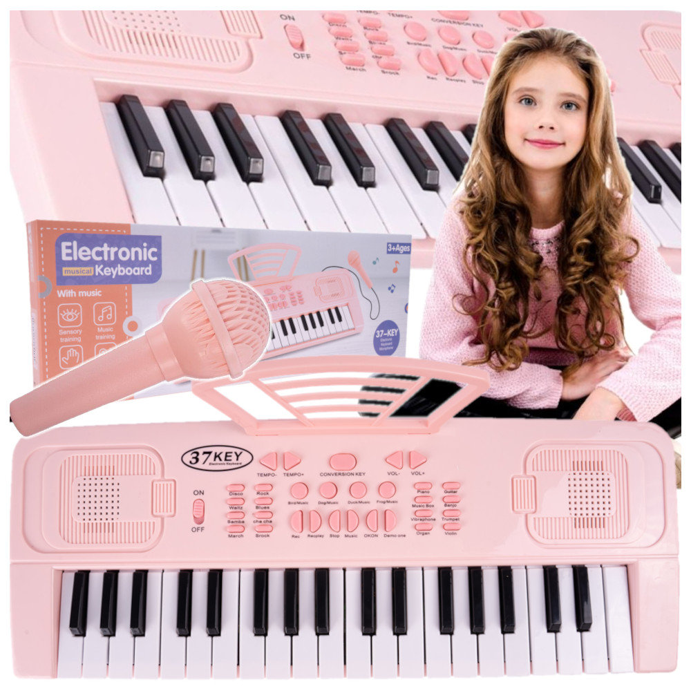 KEYBOARD PIANINO elektroniczne ORGANY dla dzieci PIANINKO + MIKROFON RÓŻOWY Z856R