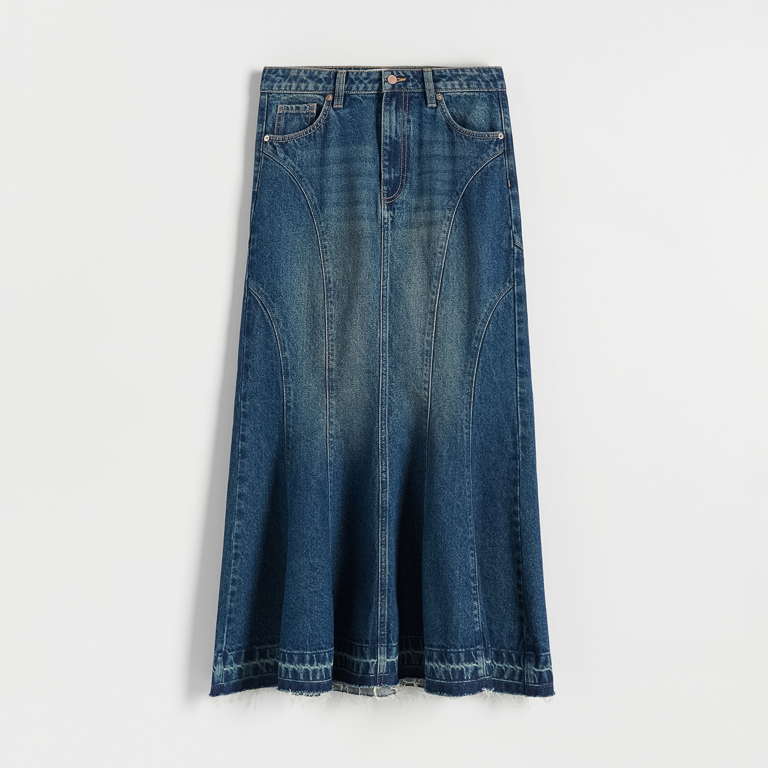 Reserved - Jeansowa spódnica z przeszyciami - indigo jeans