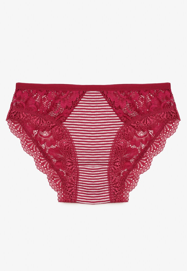 Czerwone Majtki Figi w Paski Ozdobione Koronką Ilumoria