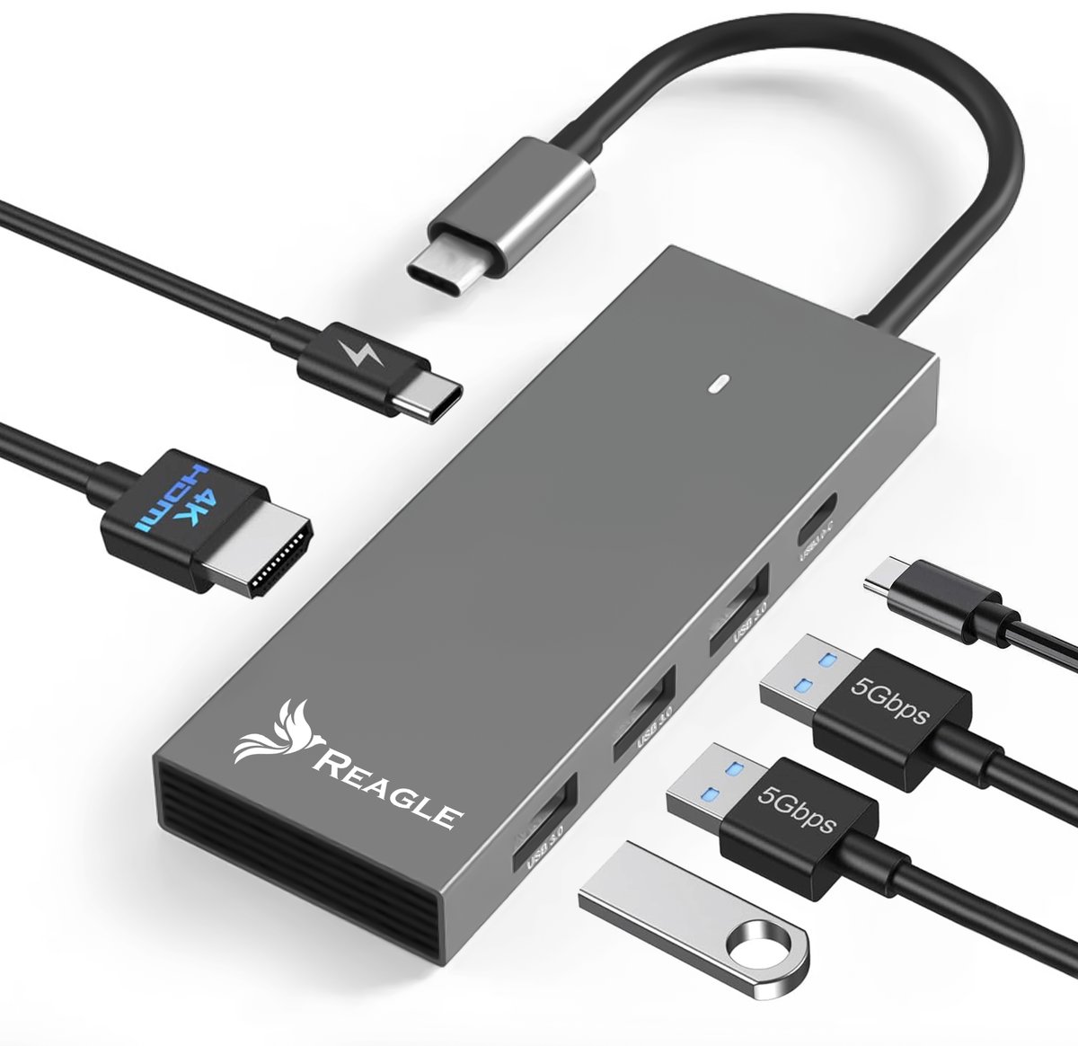 Reagle Hub Usb-C Hdmi 4K 60Hz 2K 144Hz 2X Usb C Pd 100W 3X Usb 3.2 M1 M2