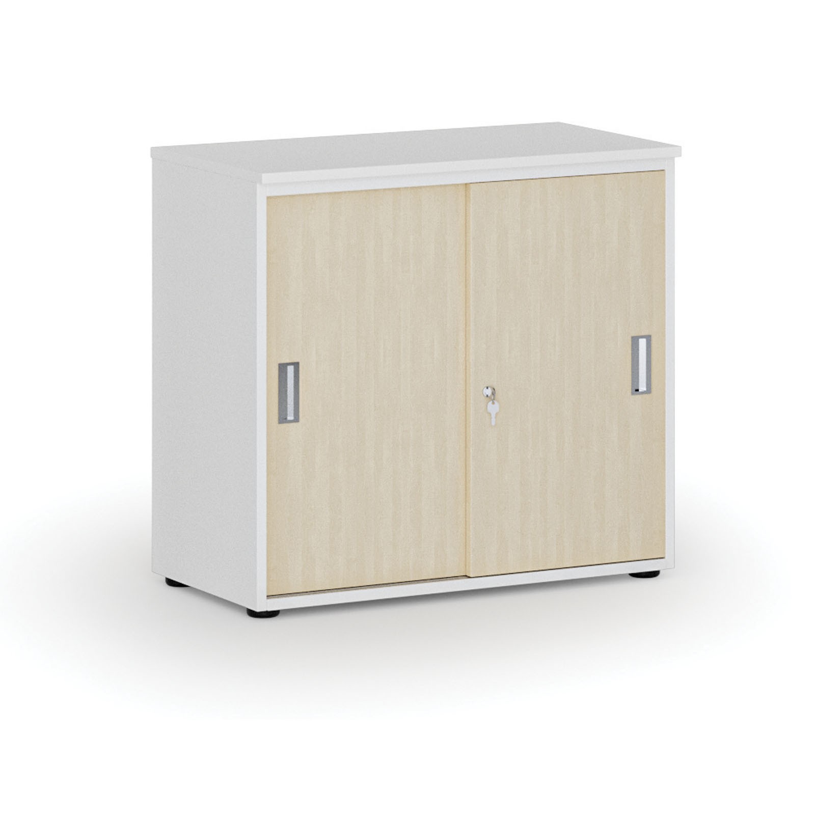 Szafa biurowa z drzwiami przesuwnymi PRIMO WHITE, 740 x 800 x 420 mm, biały/brzoza