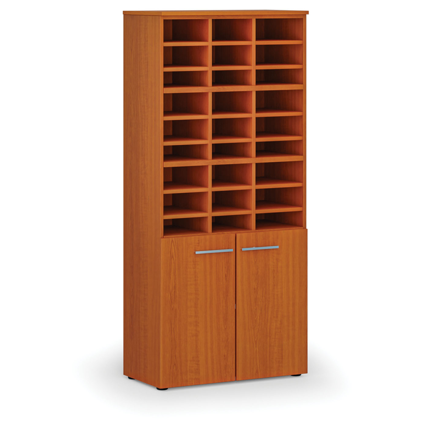 Regał sortujący PRIMO WOOD, 800 x 420 x 1781 mm, 27 przegród, czereśnia