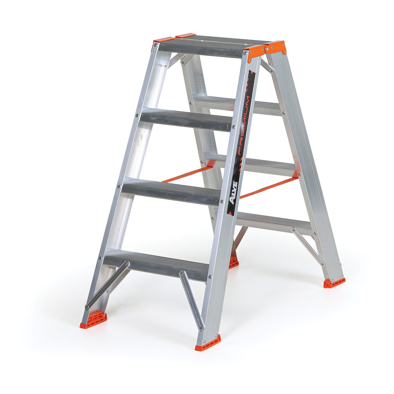 Schodki aluminiowe dwustronne ALVE PREMIUM, 2x4 stopni, wysokość 0,85 m