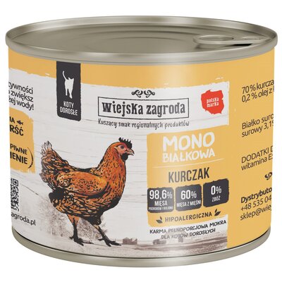 Wiejska Zagroda Monobiałkowa Kurczak mokra karma dla kota waga 12x200 g