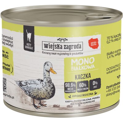 Wiejska Zagroda Monobiałkowa Kaczka mokra karma dla kota waga 12x200 g