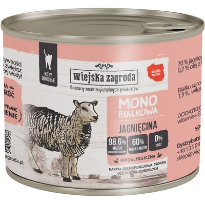 Wiejska Zagroda Mokra Karma Monobiałkowa Dla Kotów Jagnięcina 200g