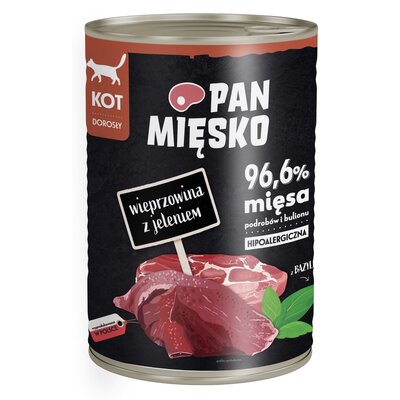 PAN MIĘSKO - Karma mokra dla kota wieprzowina z jeleniem puszka 400g